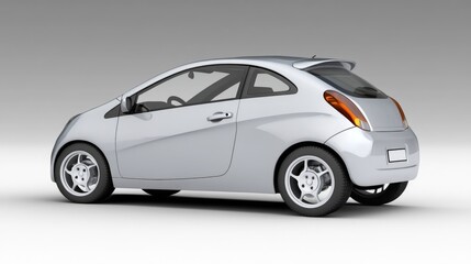 Sleek Compact Silver Automobile. Stylish Grey Hatchback with Dynamic Background