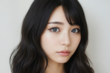 Naklejka premium グレーのカラーコンタクトレンズをつけた女性、カラコン、メイク