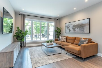 Sofa in Bright Modern Living Room with TV, modern interior design