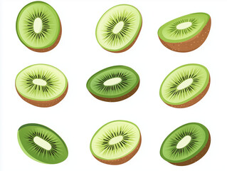 Fototapeta premium Array of Juicy Kiwi Slices: Green and Brown Fruits