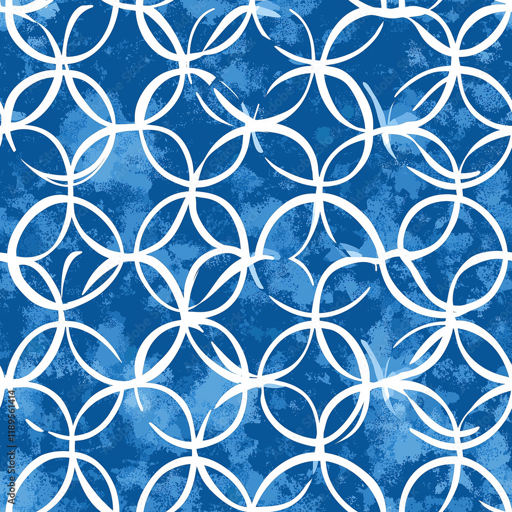 Poster abstract blue pattern featuring white circular shapes with a textured background.
