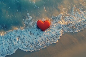 Fototapeta premium Vibrant Heart Shape on Sandy Shore. A Dreamy Coastal Scene Capturing Beauty in Bright Colours