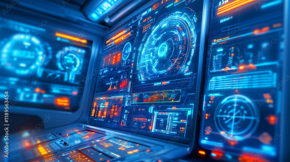 Poster futuristic control panel with advanced technology display