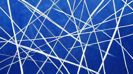 Abstract blue background with white intersecting lines.