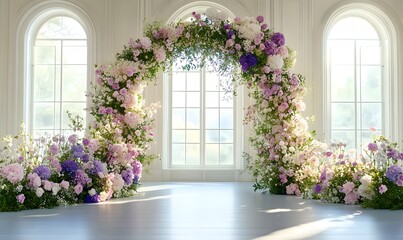 wedding indoor backdrop aesthetic flower wreath luxury minimalist decoration, Generative Ai