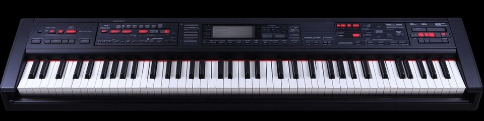 Isolated Musical Keyboard from Above, Featuring Over Four Octaves for Versatile Tunes and Melodies