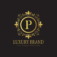 Letter Luxury brand logo design with a royal gold crown emblem and elegant typography