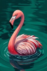 Stylized Flamingo Float in Serene Teal Waters