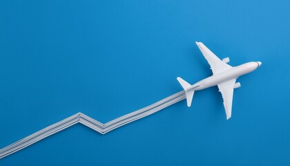 A meandering upward curved graph, with a small model of an airplane following the top of the upward curved graph model