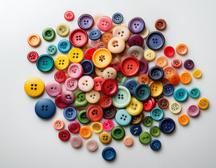 A scatter of multi-colored buttons creating a playful and creative contrast against a white background.