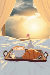 Luxurious Sunrise Breakfast Tray with Cappuccino and Croissant