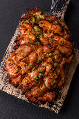 Grilled chicken fillet with garlic sauce, hot pepper