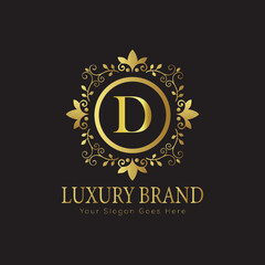 Letter luxury gold logo concept brand logo design with a royal gold crown emblem and elegant typography
