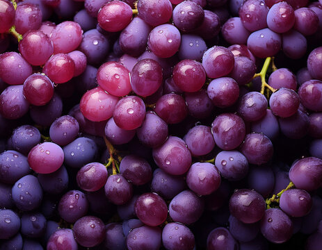 An array of fresh purple grapes tightly packed, creating a lush and textured visual feast.