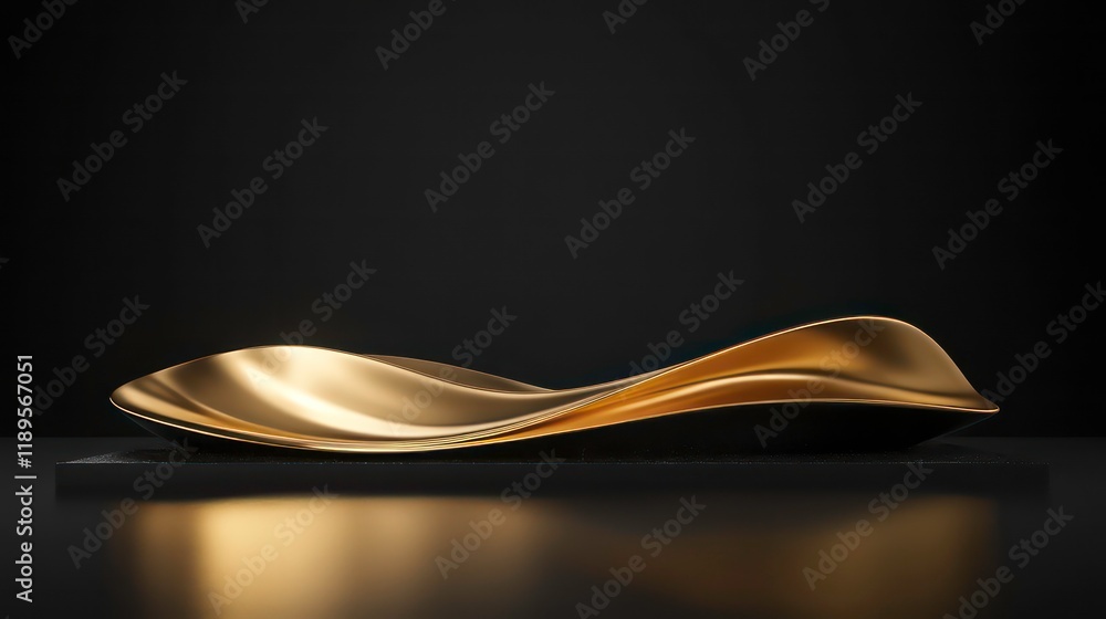 Aufkleber abstract gold and black wave-shaped object on a dark background.