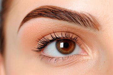 Close-up of a Brown Eye with Defined Eyebrow and Eyelashes
