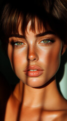 Fototapeta premium Close-up Portrait of a Young Woman with Freckles and Green Eyes