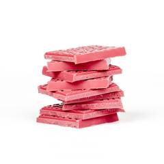 stack of ruby chocolate on white background