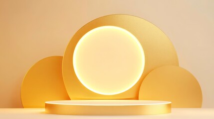 Abstract gold podium with soft lighting, ideal for product display or presentation.