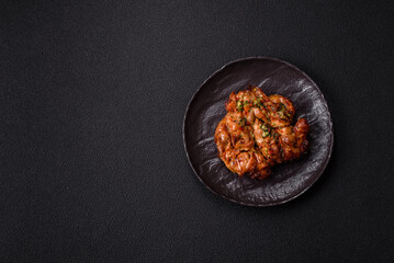 Grilled chicken fillet with garlic sauce, hot pepper