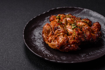 Grilled chicken fillet with garlic sauce, hot pepper