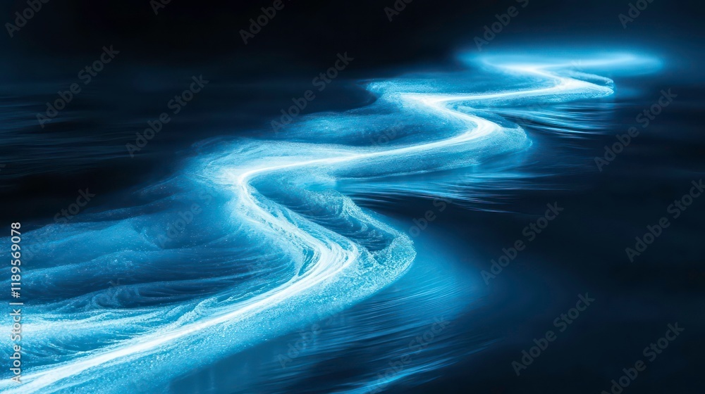 Aufkleber glowing blue stream meanders through dark surface.