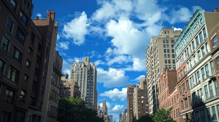 Fototapeta premium Modern Highrise Structures Against a Blue Sky: A Glimpse of Urban Architecture in New York City