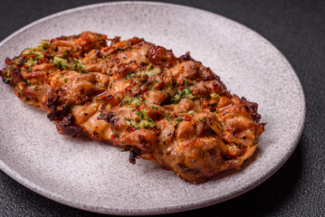 Grilled chicken fillet with garlic sauce, hot pepper