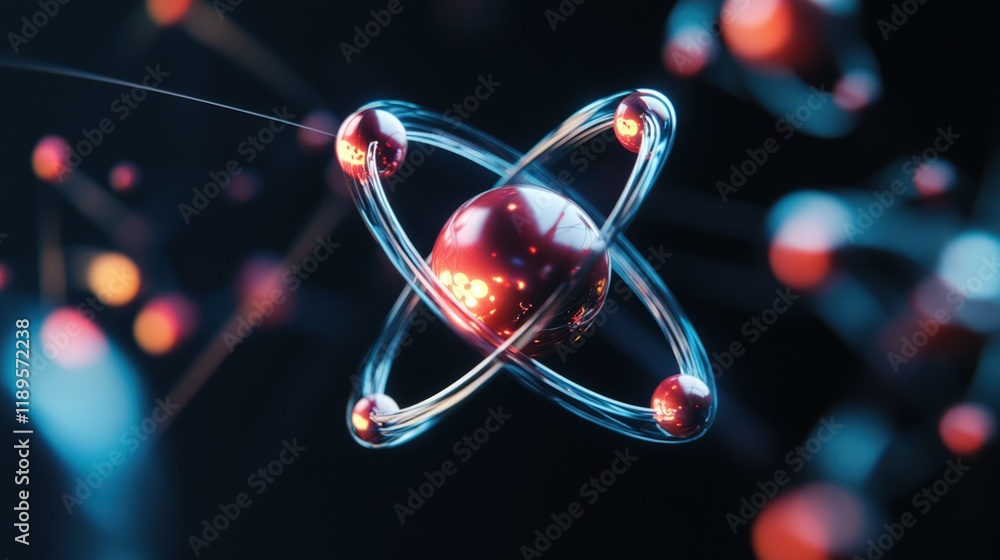 Poster abstract atom model with orbiting electrons.