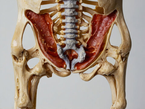 Vista interna de un hueso de la cadera que muestra osteoporosis
