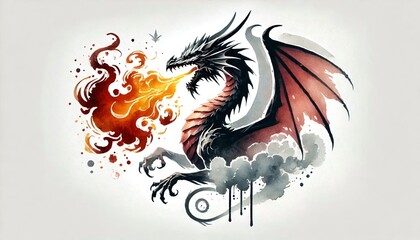 Fierce dragon breathing fire, showcasing its powerful presence and majestic features