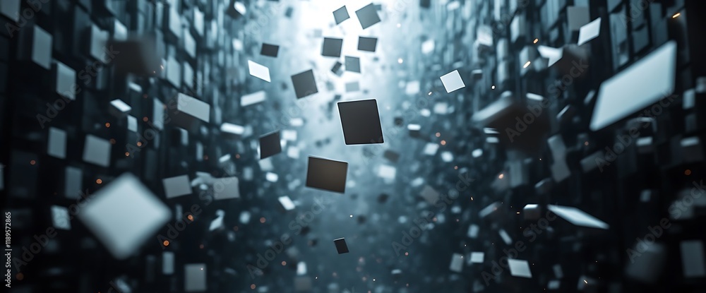 Poster abstract background with many falling squares.