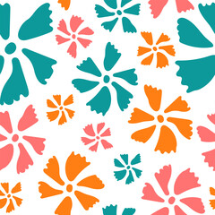 Seamless pattern of bright multi-colored flowers