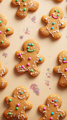 Festive gingerbread cookies with colorful icing and sprinkles for holiday celebrations