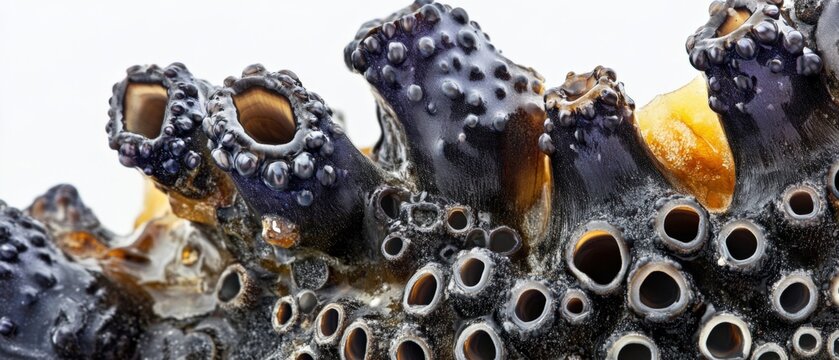 close up of sea squirt colony with many osculum