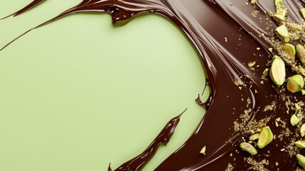 Trend Dubai chocolate with pistachio nut paste and kataifi doug. Trendy cocoa spread dessert banner