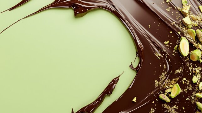 Trend Dubai chocolate with pistachio nut paste and kataifi doug. Trendy cocoa spread dessert banner