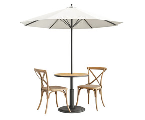 Elegant Outdoor Patio Furniture Set with White Umbrella: Perfect for a Relaxing Summer Day , isolated on white background PNG