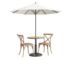 Elegant Outdoor Patio Furniture Set with White Umbrella: Perfect for a Relaxing Summer Day , isolated on white background PNG