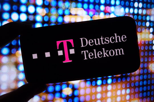Konskie, Poland - November 20, 2024: Deutsche Telekom company logo displayed on mobile phone