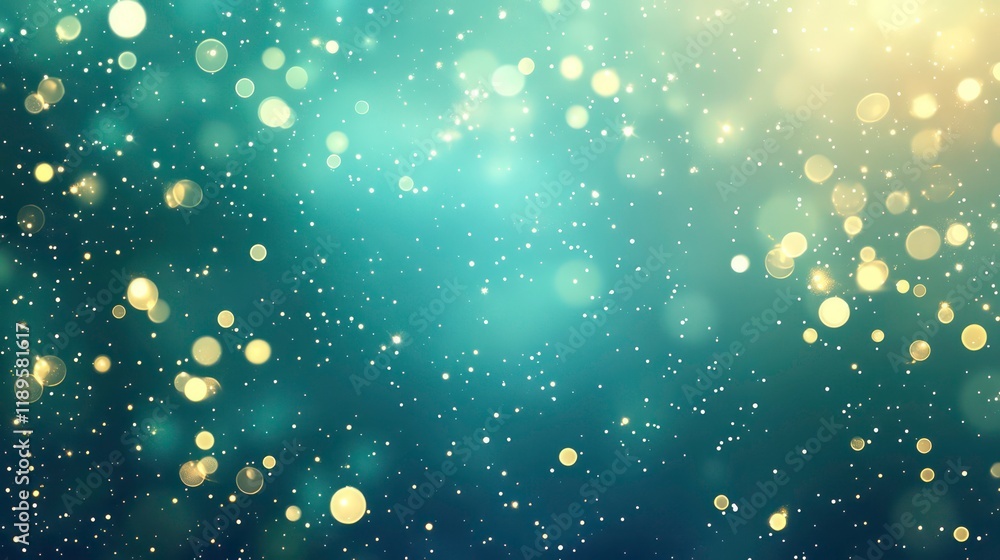 Aufkleber Abstract teal and gold bokeh background with glowing lights and sparkles.