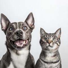 A dog and a cat posing for a portrait