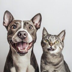a dog and cat side by side on white background