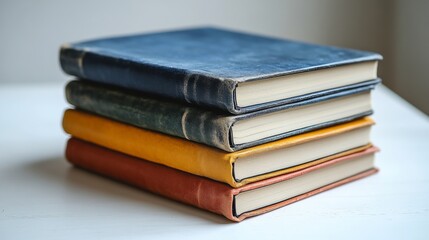 Stacked books with colorful covers resting on a white table in a cozy reading nook