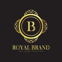 Letter Luxury brand logo design with a royal gold crown emblem and elegant typography
