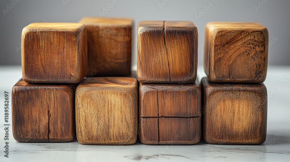 Poster wooden blocks arranged creatively on a light surface showcasing texture and shape