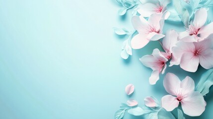 Obraz premium Delicate Pink Flowers on Aqua Background - Spring Floral Design