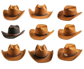Collection of Exquisite Brown Cowboy Hats - A Timeless Style , isolated on white background PNG