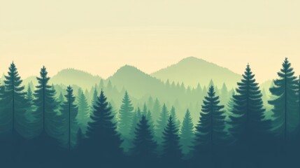 Fototapeta premium Serene Misty Mountain Forest Silhouette - Peaceful Nature Background