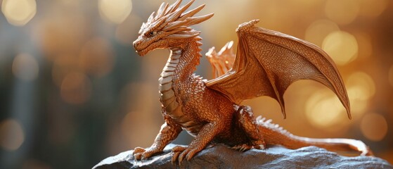 a golden dragon perched on a rock